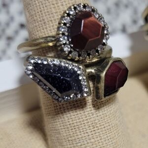 Chloe + Isabel Gold Ring Set with Red and Black Gems
